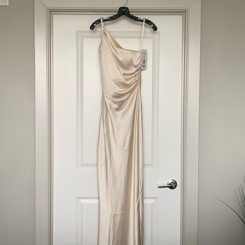 Revelry One-Shoulder Satin Gown in Champagne